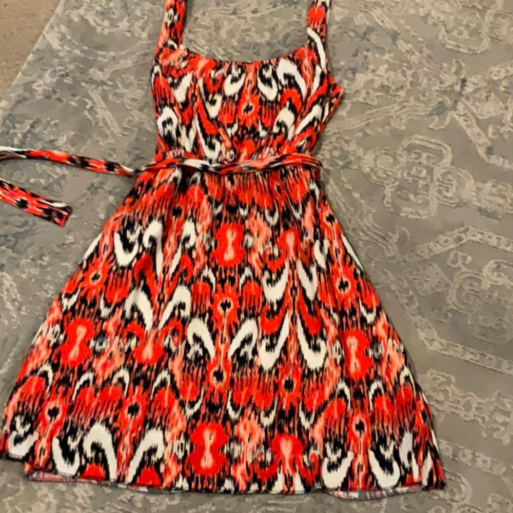 Vibrant Red and Black Patterned Dress